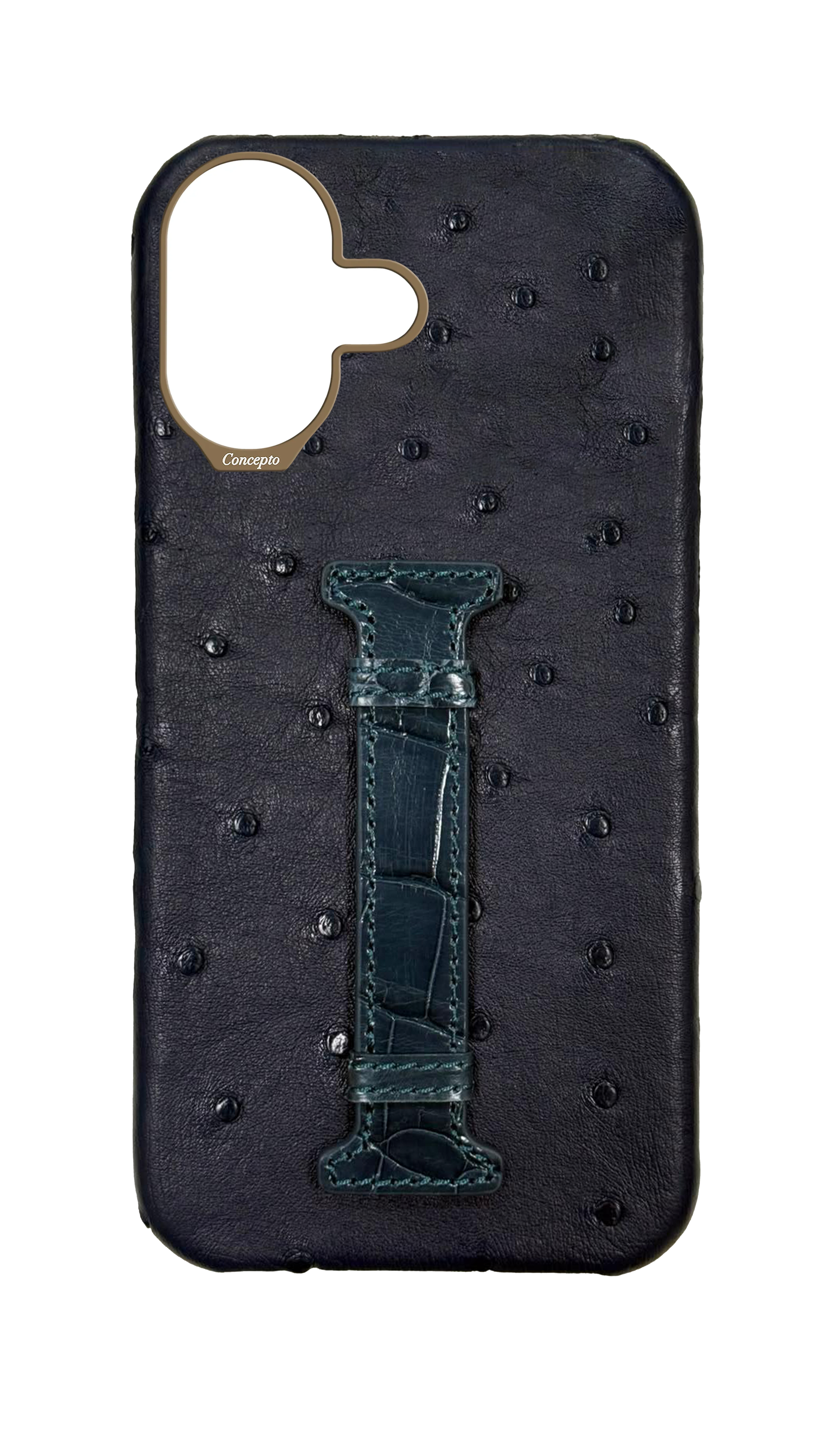 Navy Exotic Ostrich &amp; Crocodile Middle Strap Case