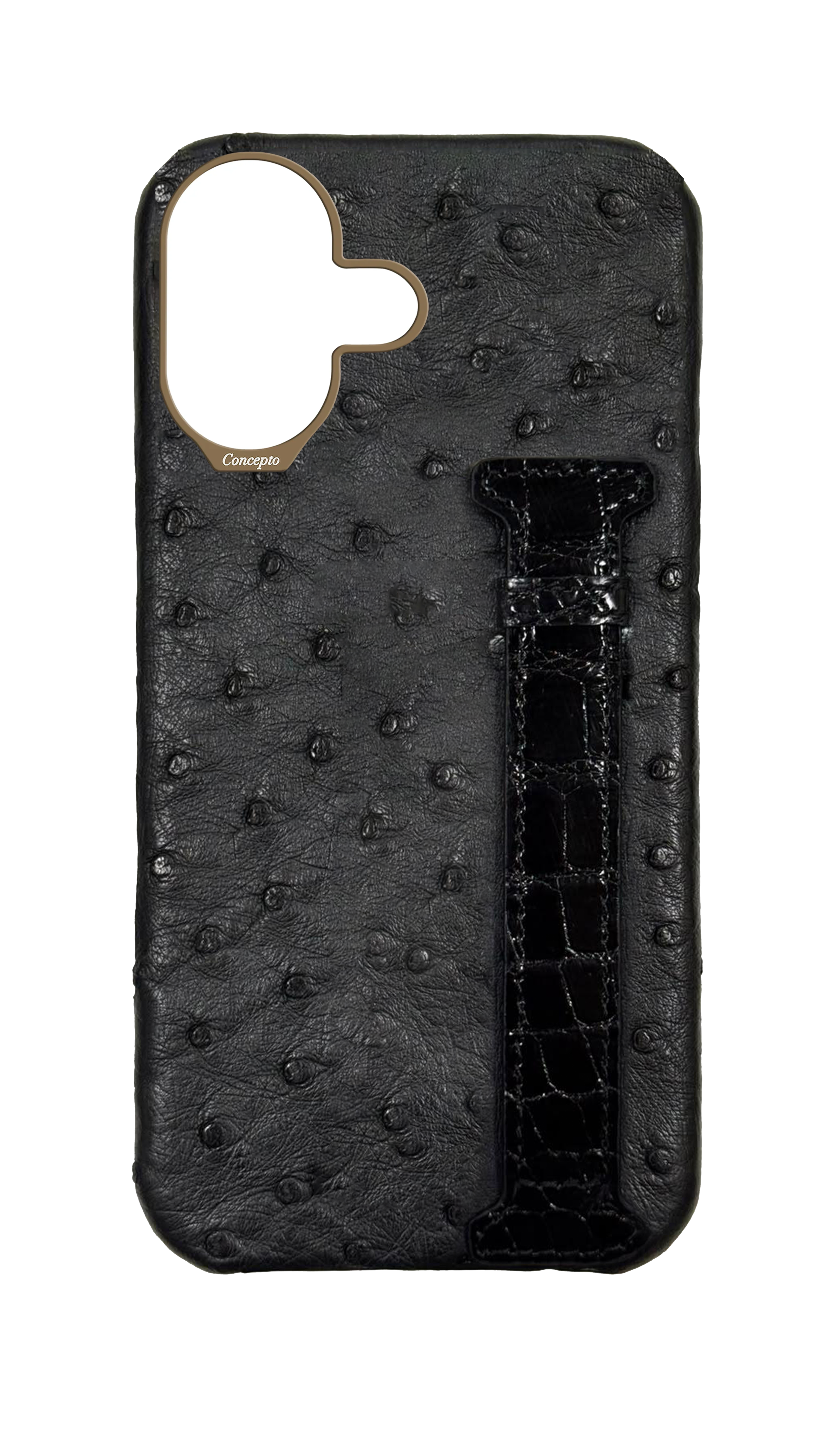 Black Exotic Ostrich &amp; Crocodile Side Strap Case