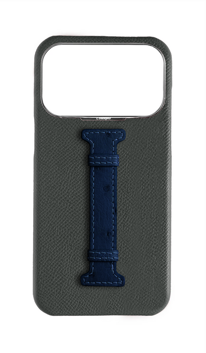 Grey / Navy Exotic Ostrich Middle Strap Case