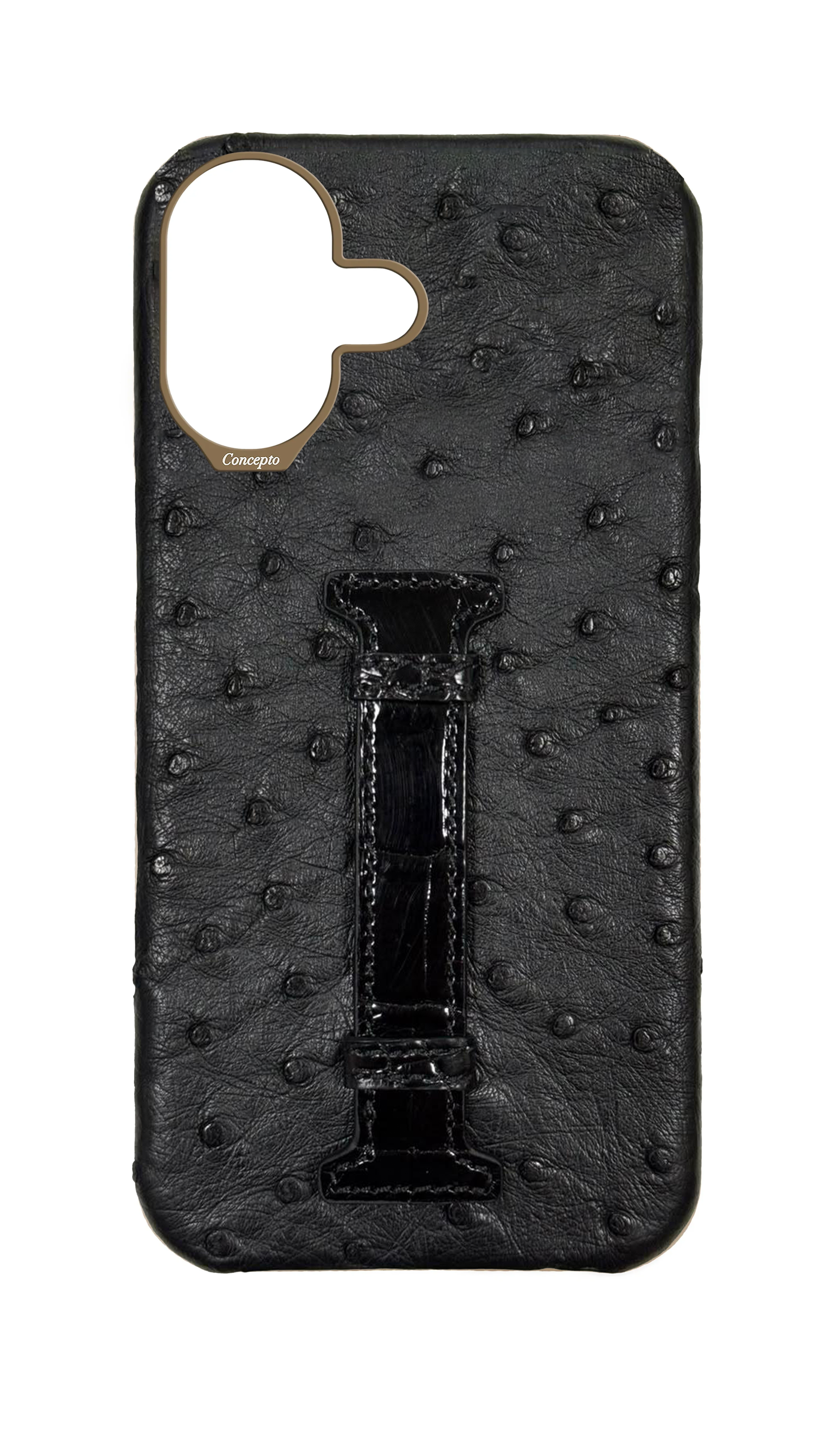 Black Exotic Ostrich &amp; Crocodile Middle Strap Case