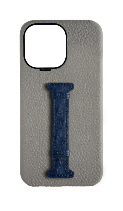 Grey / Navy Exotic Ostrich Middle Strap Case