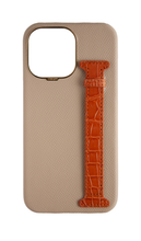 Beige / Tangerine Exotic Crocodile Side Strap Case