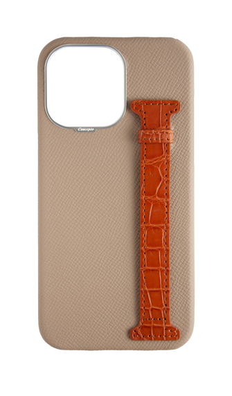 Beige / Tangerine Exotic Crocodile Side Strap Case