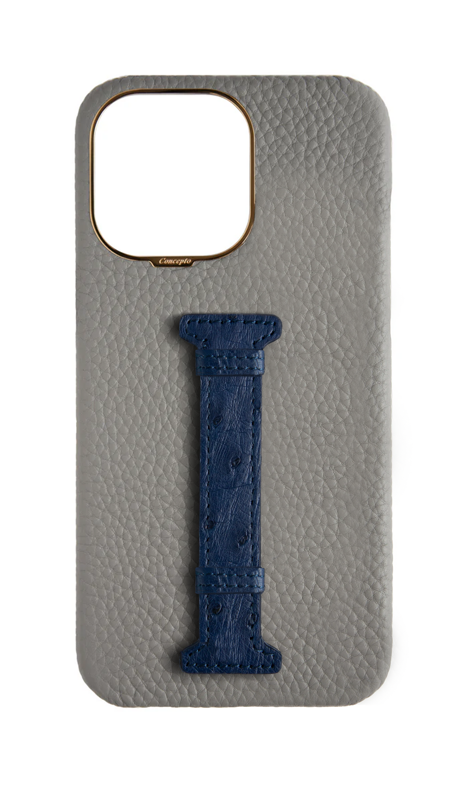 Grey / Navy Exotic Ostrich Middle Strap Case