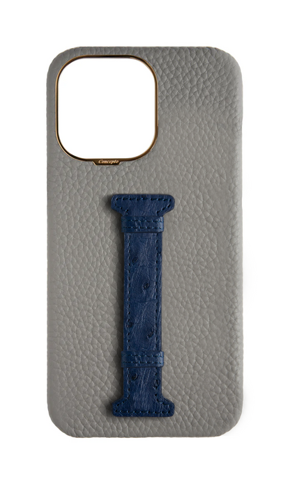 Grey / Navy Exotic Ostrich Middle Strap Case