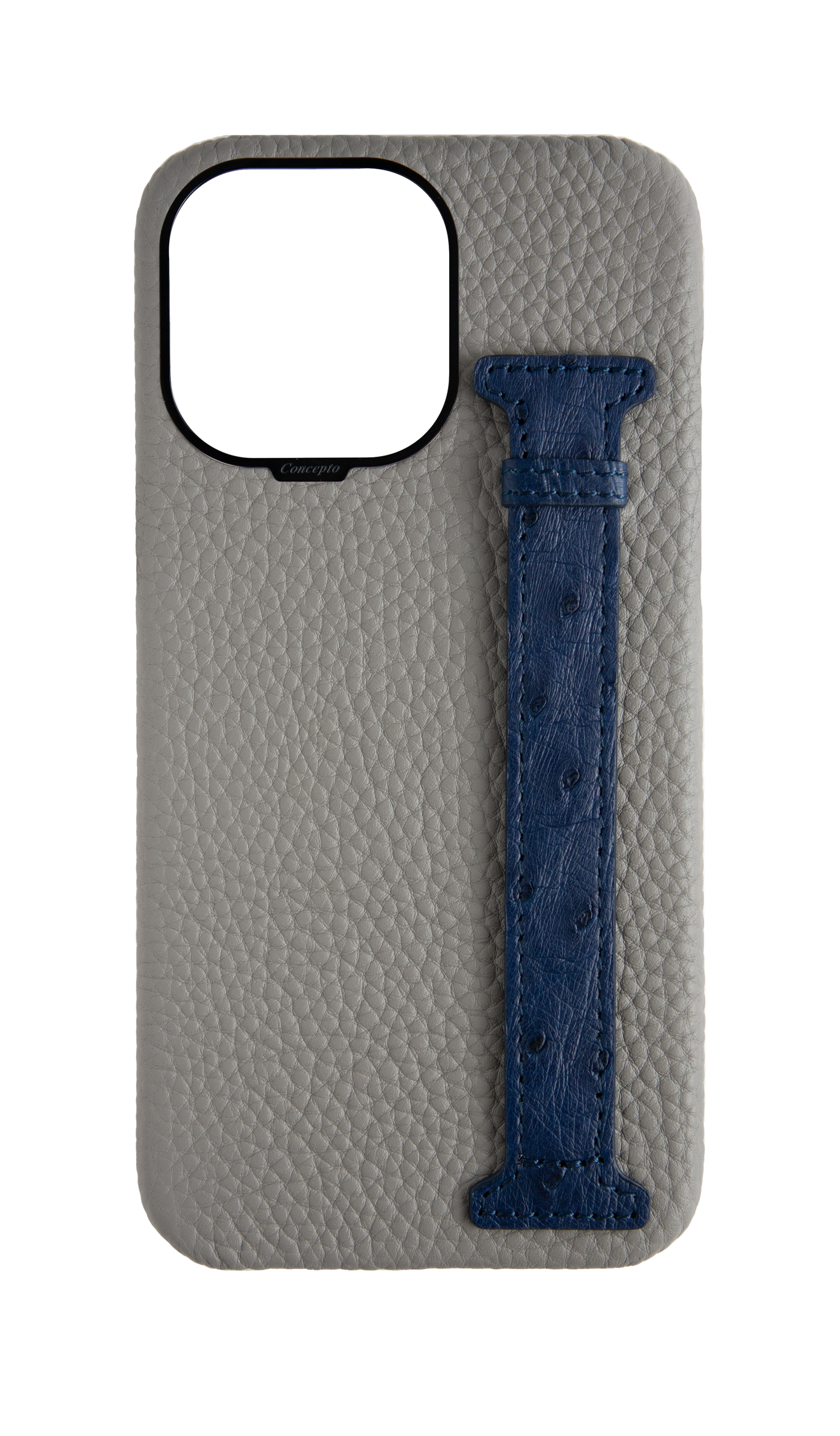 Grey / Navy Exotic Ostrich Side Strap Case