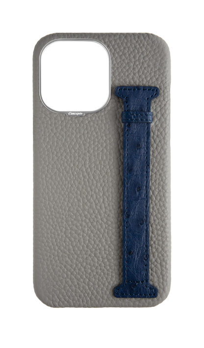 Grey / Navy Exotic Ostrich Side Strap Case