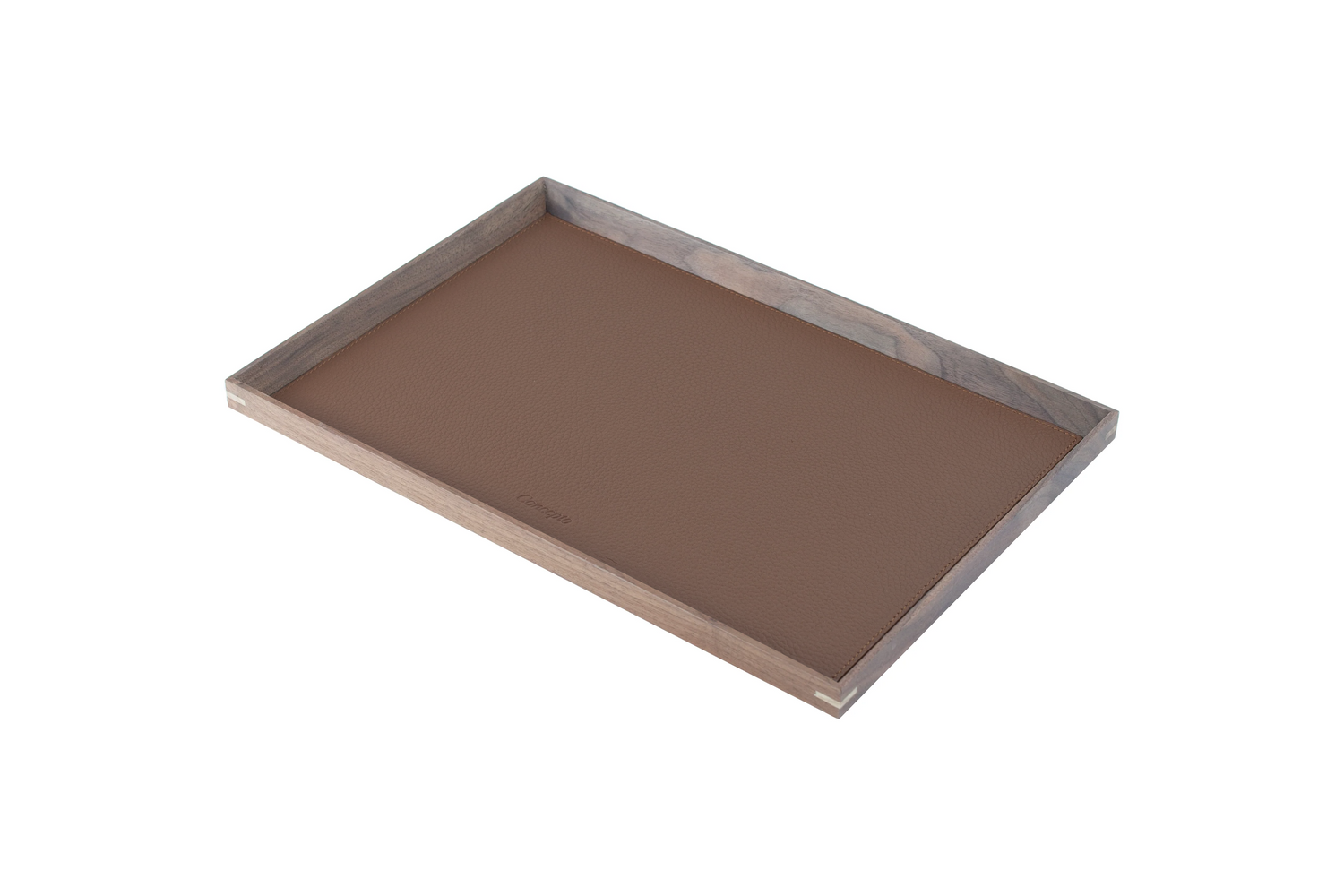 Large Rectangle Walnut Wood x Brown Leather Tray