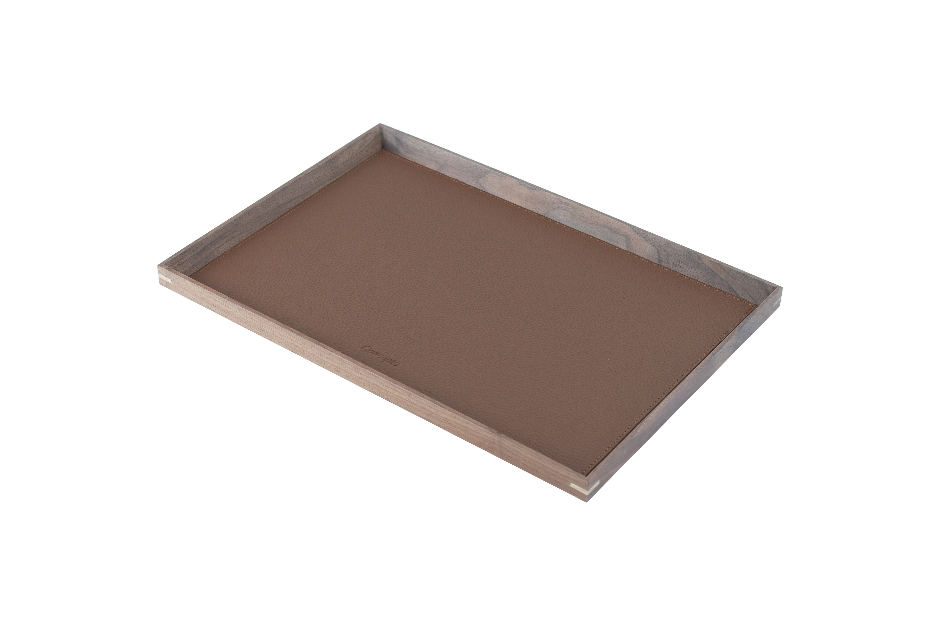 Large Rectangle Walnut Wood x Brown Leather Tray