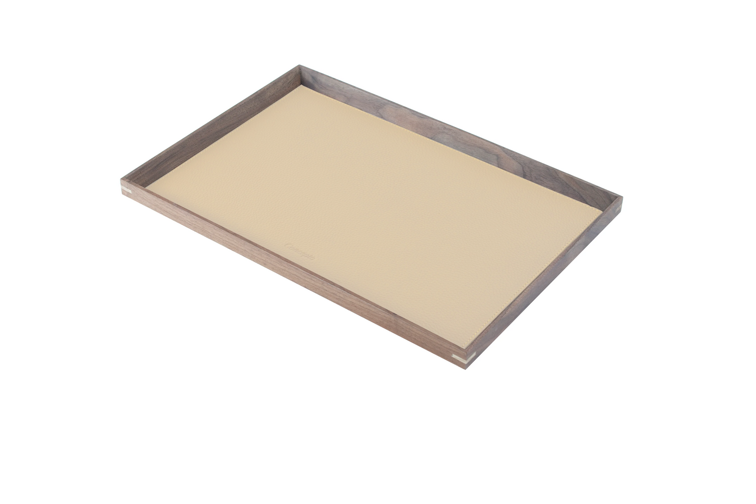 Large Rectangle Walnut Wood x Beige Leather Tray