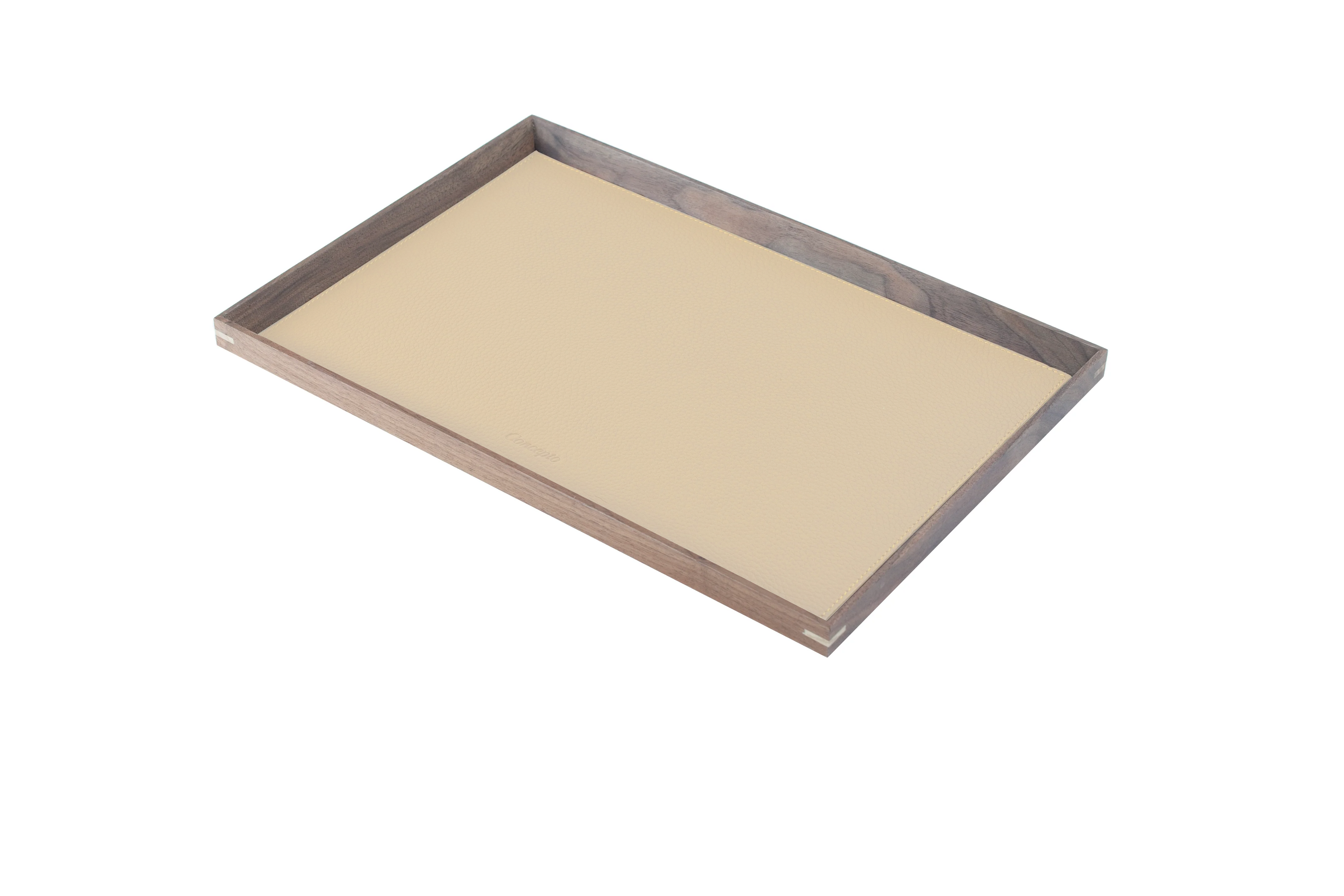 Large Rectangle Walnut Wood x Beige Leather Tray