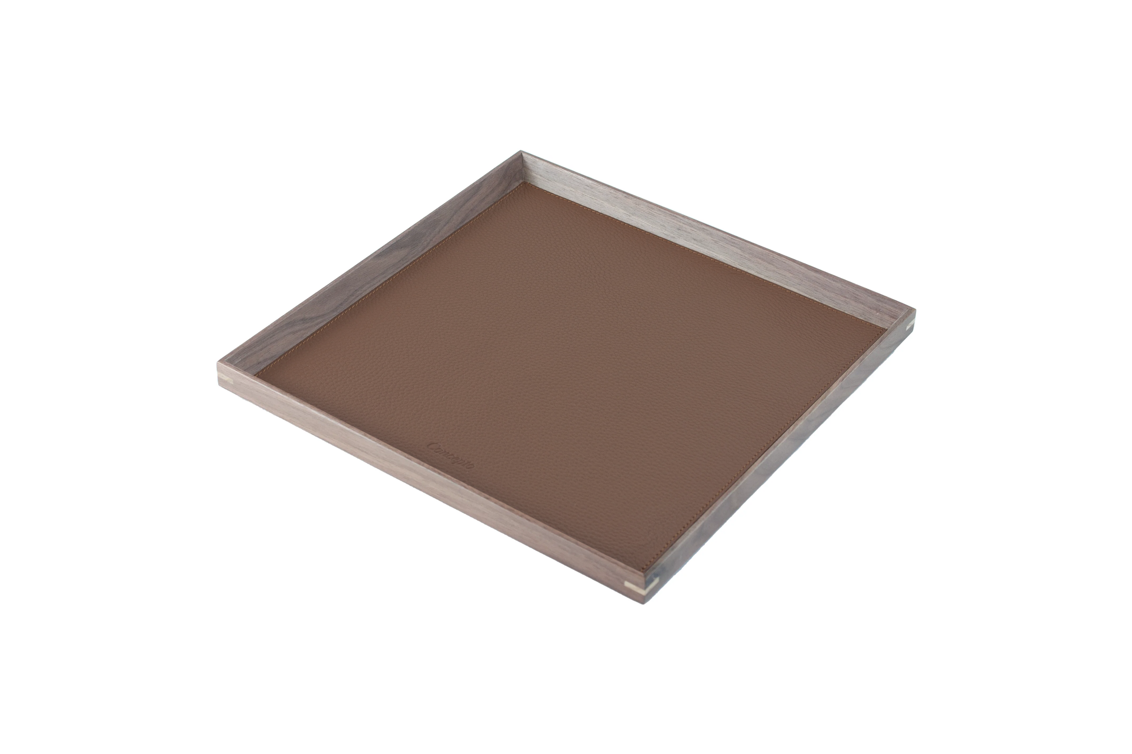 Medium Square Walnut Wood x Brown Leather Tray