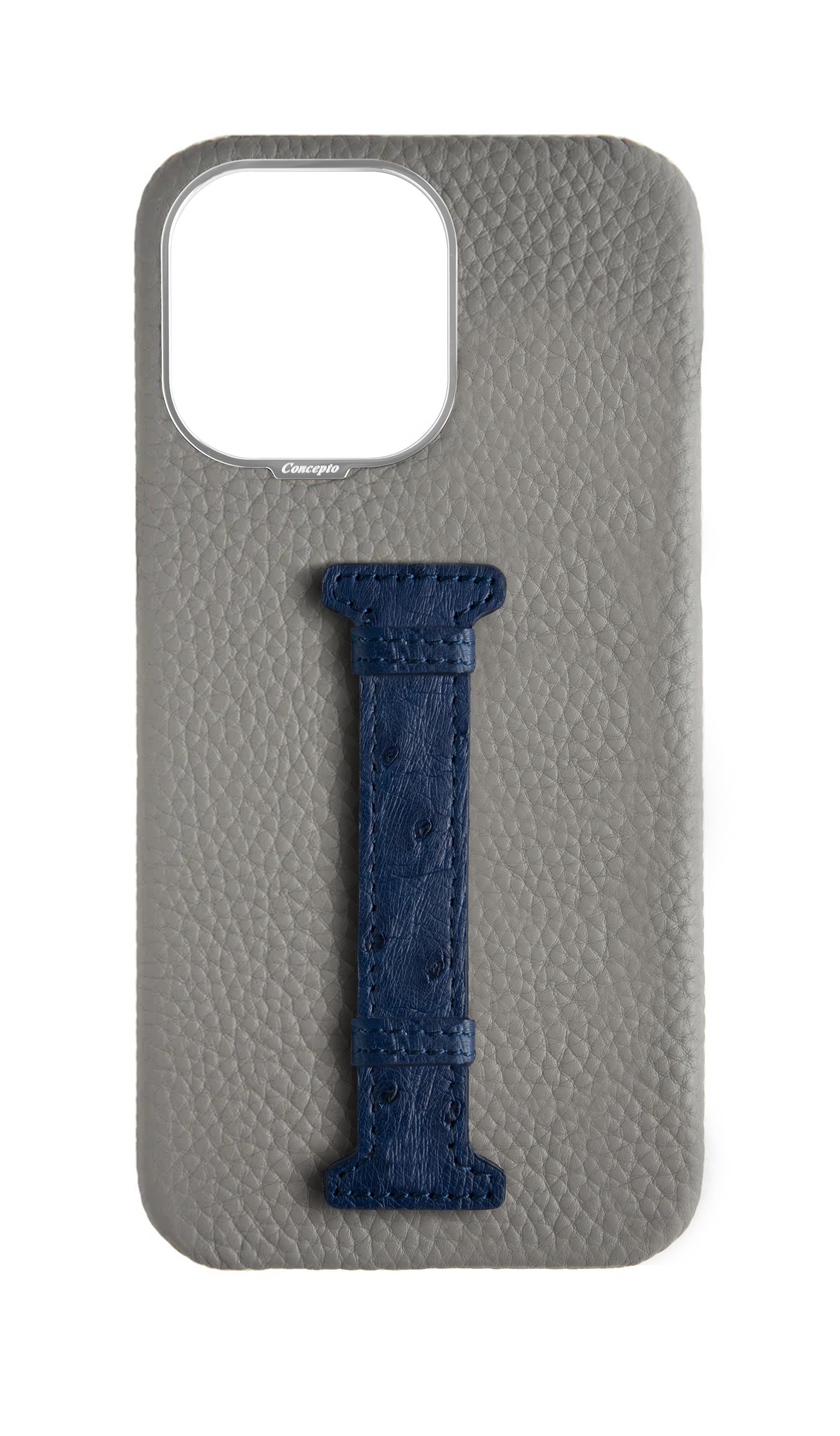 Grey / Navy Exotic Ostrich Middle Strap Case