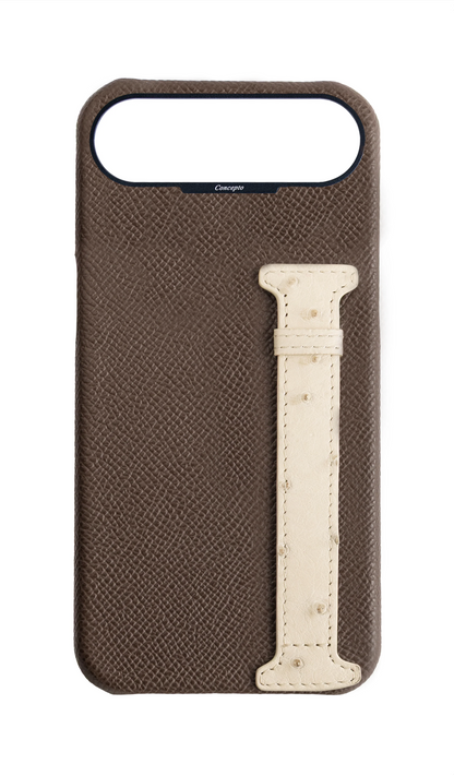 Brown / Cream Exotic Ostrich Side Strap Case