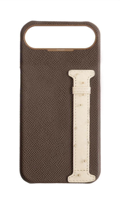 Brown / Cream Exotic Ostrich Side Strap Case