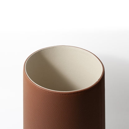 Tan / Cream Leather Waste Bin