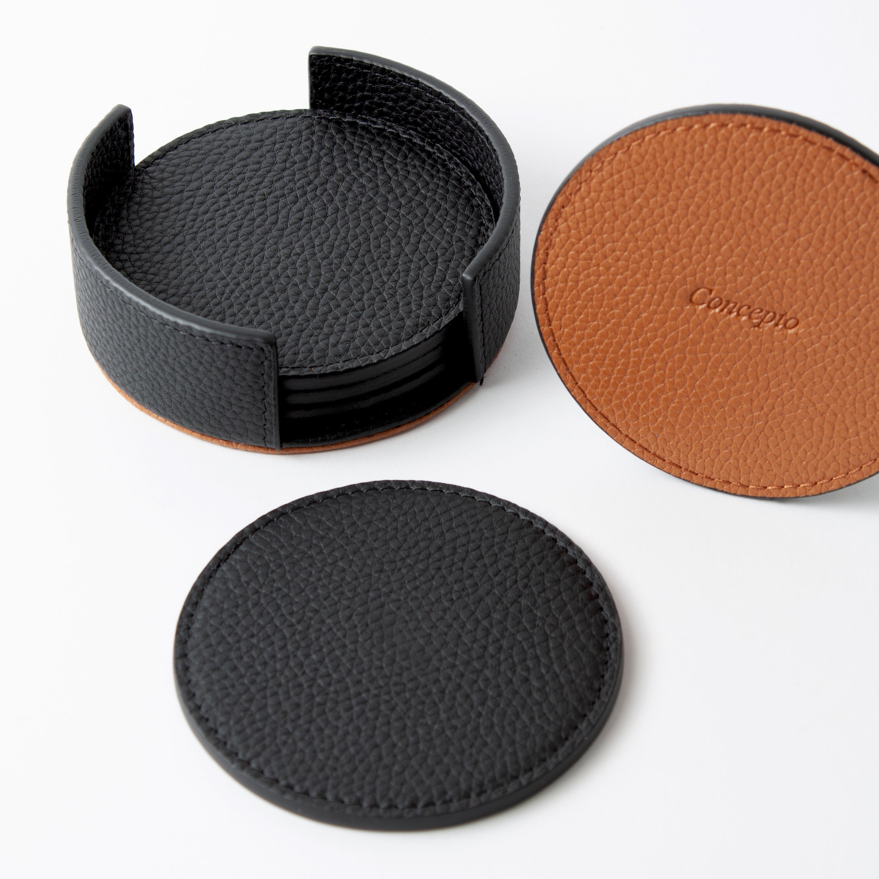 Black / Camel Leather Coaster