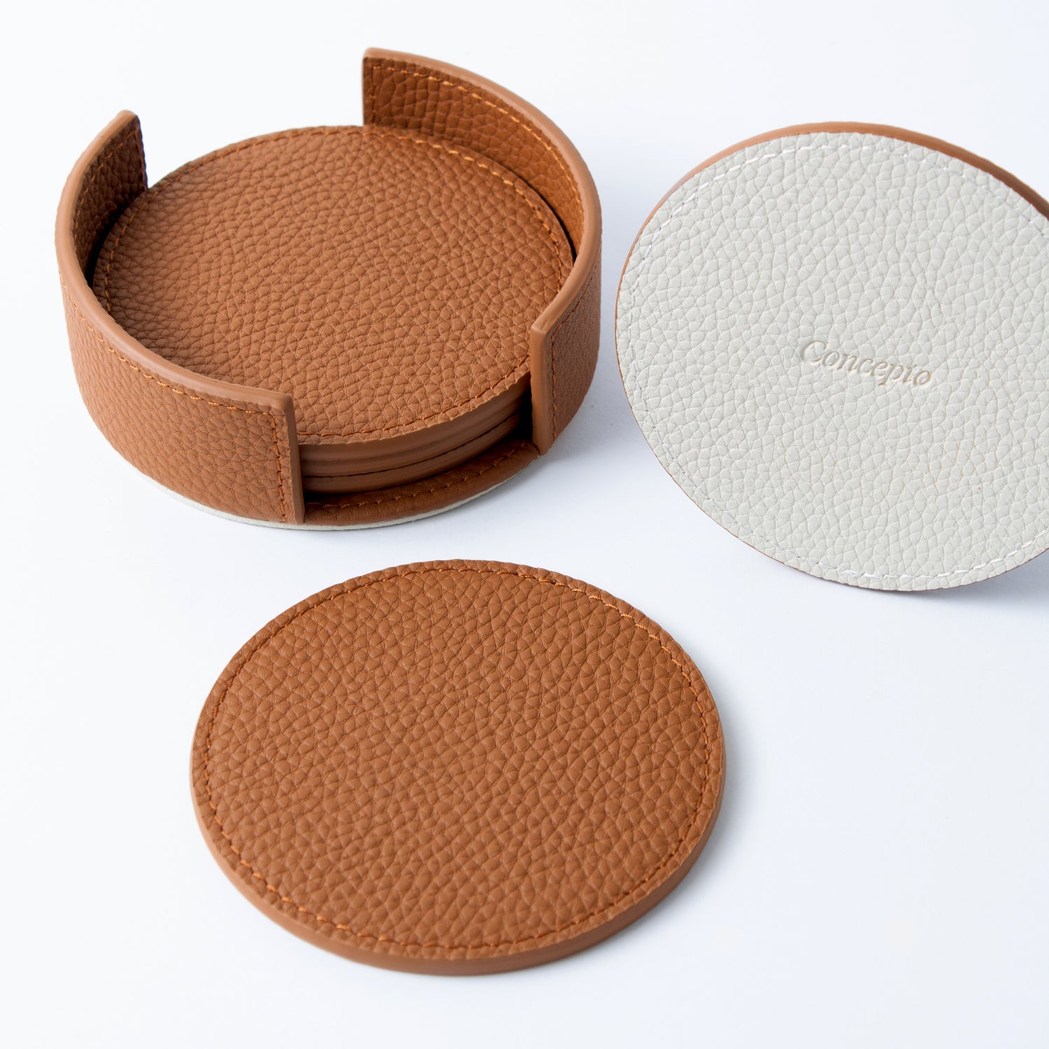 Tan / Cream Leather Coaster