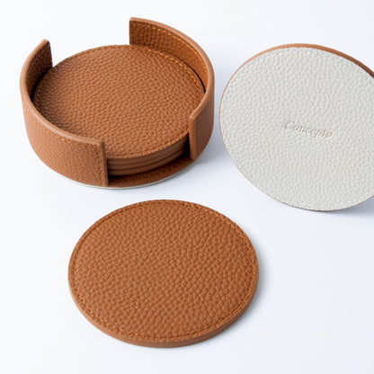 Tan / Cream Leather Coaster