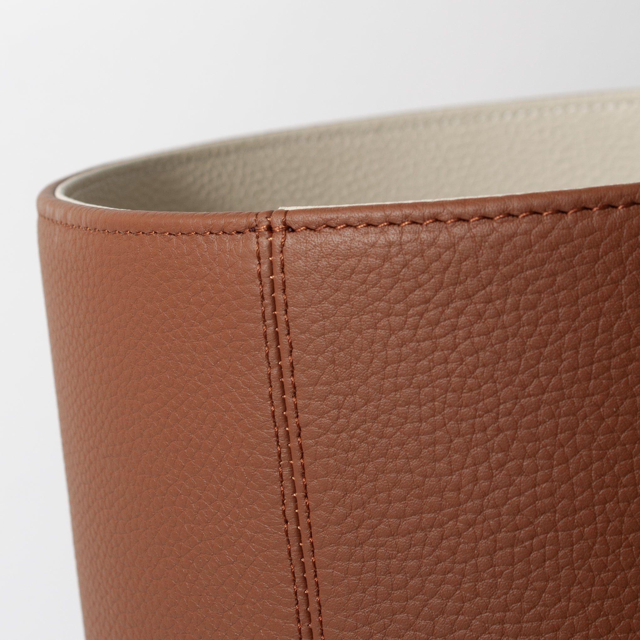 Tan / Cream Leather Waste Bin