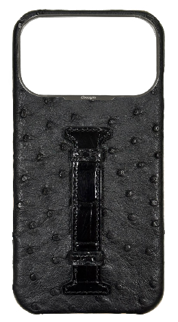 Customized Black Exotic Ostrich &amp; Crocodile Middle Strap Case