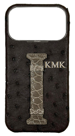 Customized Brown Exotic Ostrich &amp; Crocodile Middle Strap Case