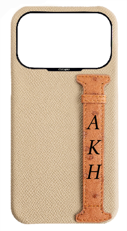 Customized Beige / Tan Exotic Ostrich Side Strap Case