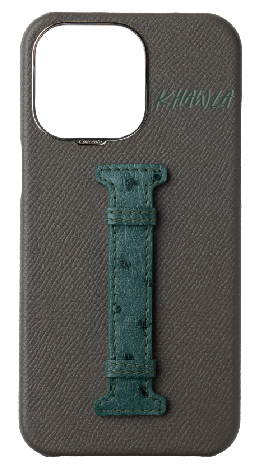 Customized Grey / Green Exotic Ostrich Middle Strap Case