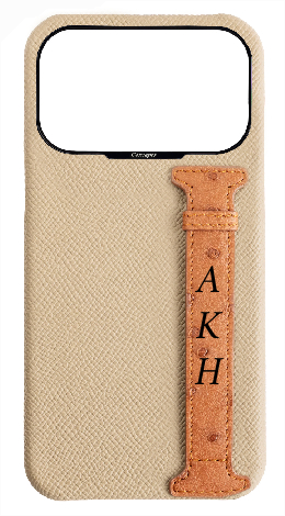 Customized Beige / Tan Exotic Ostrich Side Strap Case
