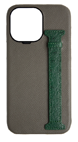 Customized Grey / Green Exotic Ostrich Side Strap Case