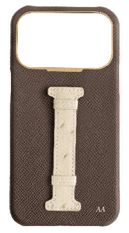 Customized Brown / Cream Exotic Ostrich Middle Strap Case