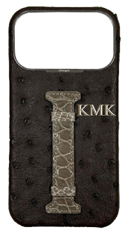 Customized Brown Exotic Ostrich &amp; Crocodile Middle Strap Case