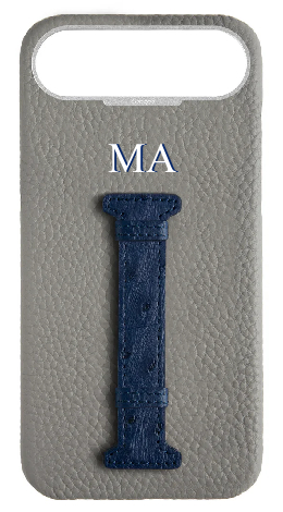 Customized Grey / Navy Exotic Ostrich Middle Strap Case