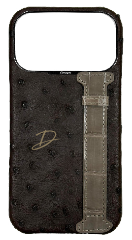 Customized Brown Exotic Ostrich &amp; Crocodile Side Strap Case