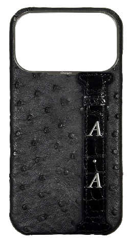Customized Black Exotic Ostrich &amp; Crocodile Side Strap Case