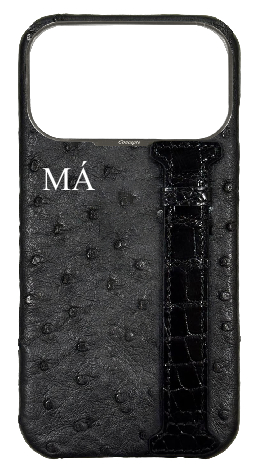 Customized Black Exotic Ostrich &amp; Crocodile Side Strap Case
