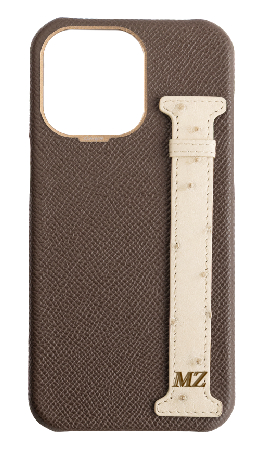 Customized Brown / Cream Exotic Ostrich Side Strap Case