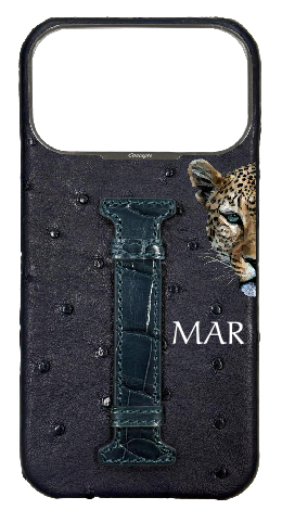 Customized Navy Exotic Ostrich &amp; Crocodile Middle Strap Case