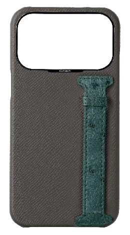 Customized Grey / Green Exotic Ostrich Side Strap Case