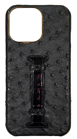 Customized Black Exotic Ostrich &amp; Crocodile Middle Strap Case