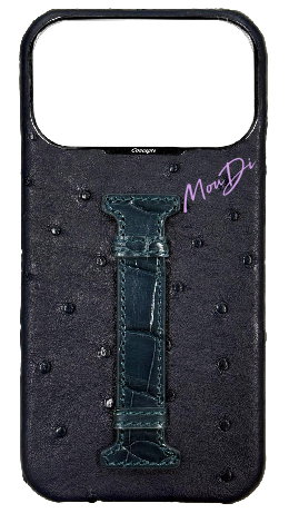 Customized Navy Exotic Ostrich &amp; Crocodile Middle Strap Case