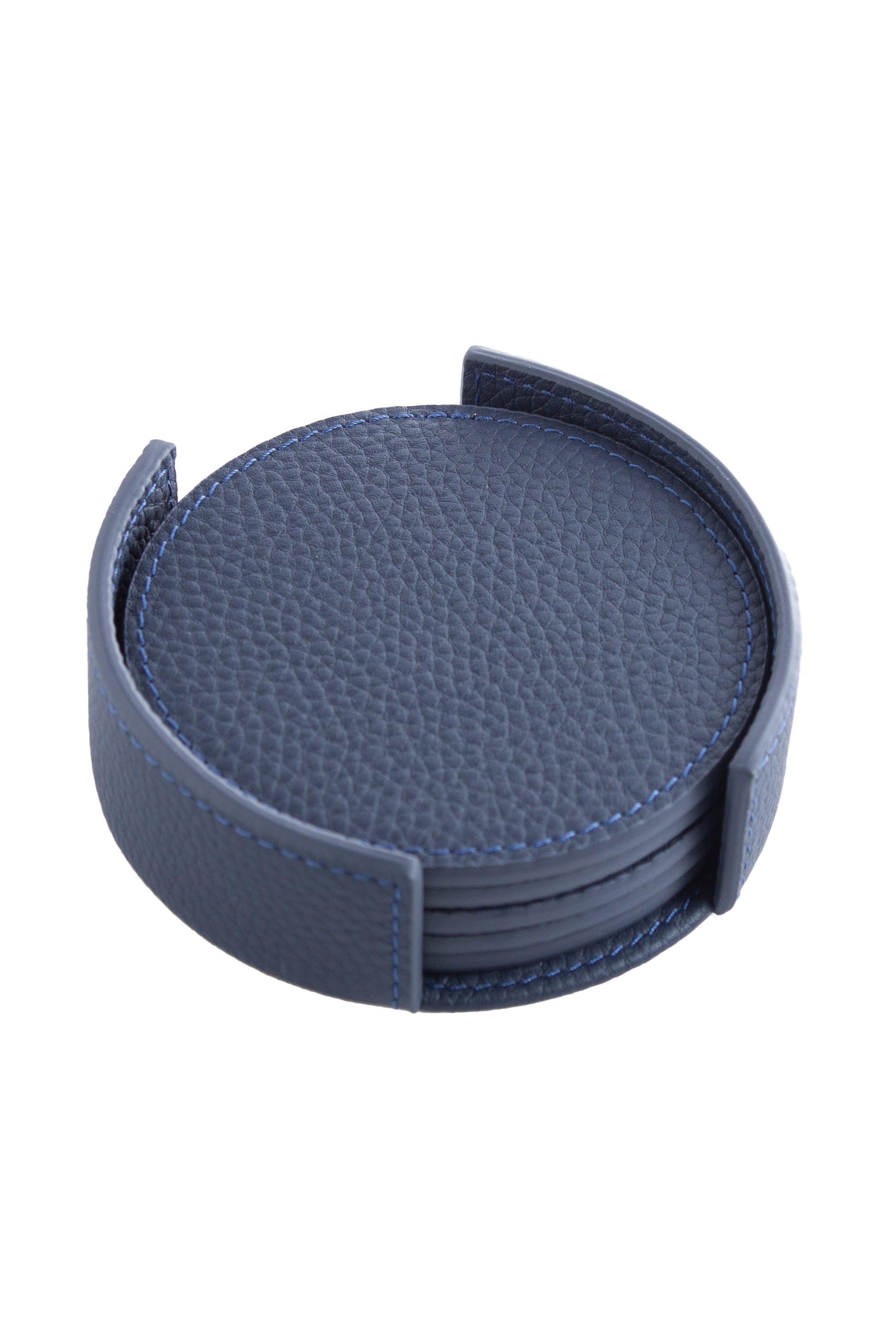Navy / White Leather Coaster