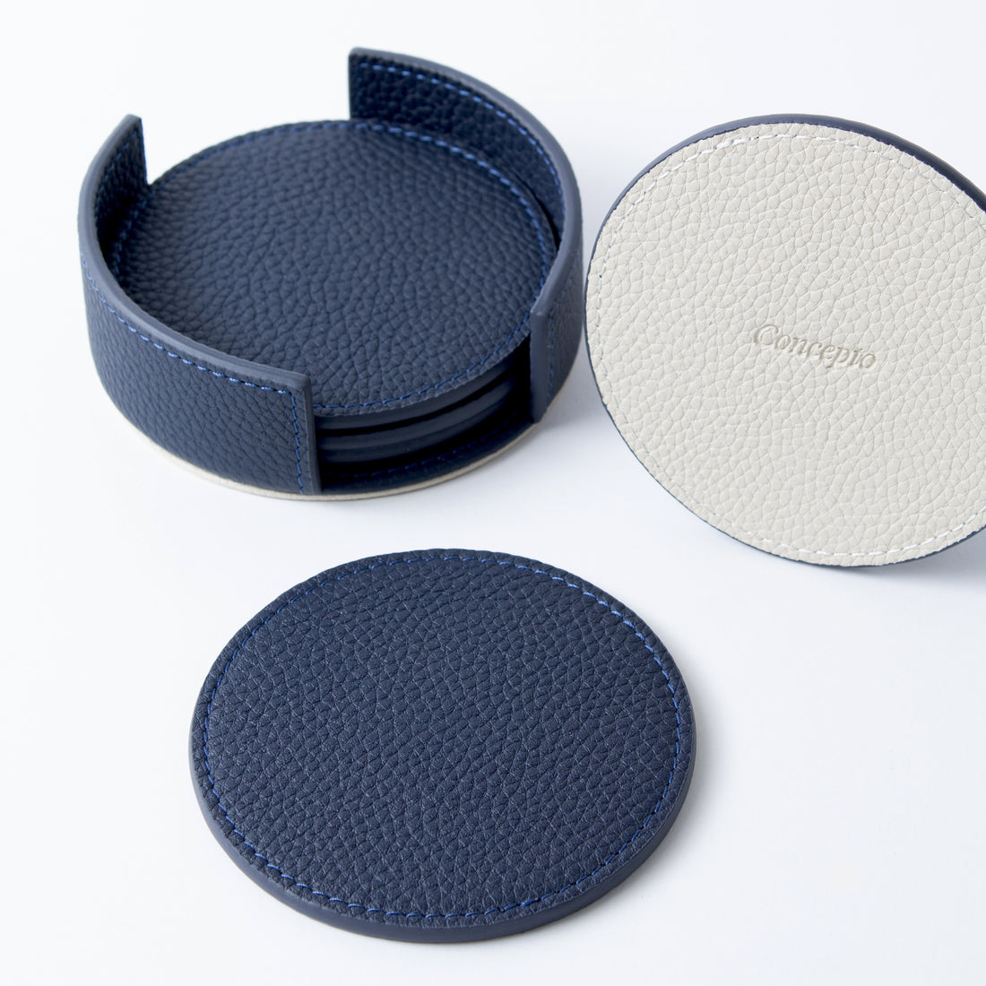 Navy / White Leather Coaster