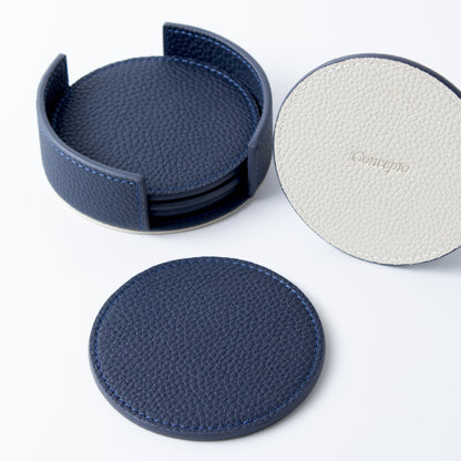 Navy / White Leather Coaster