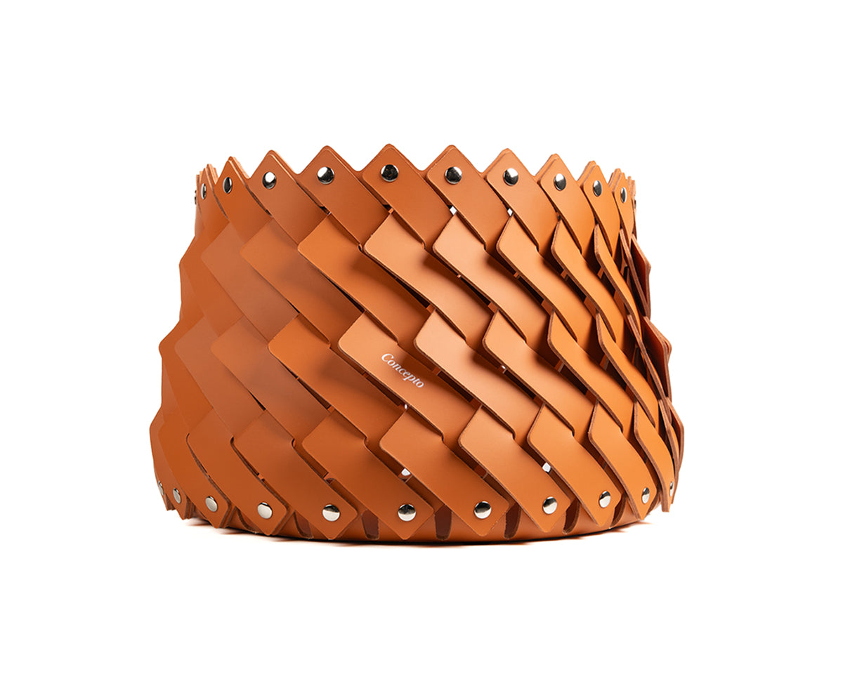 Large Orange Leather Basket