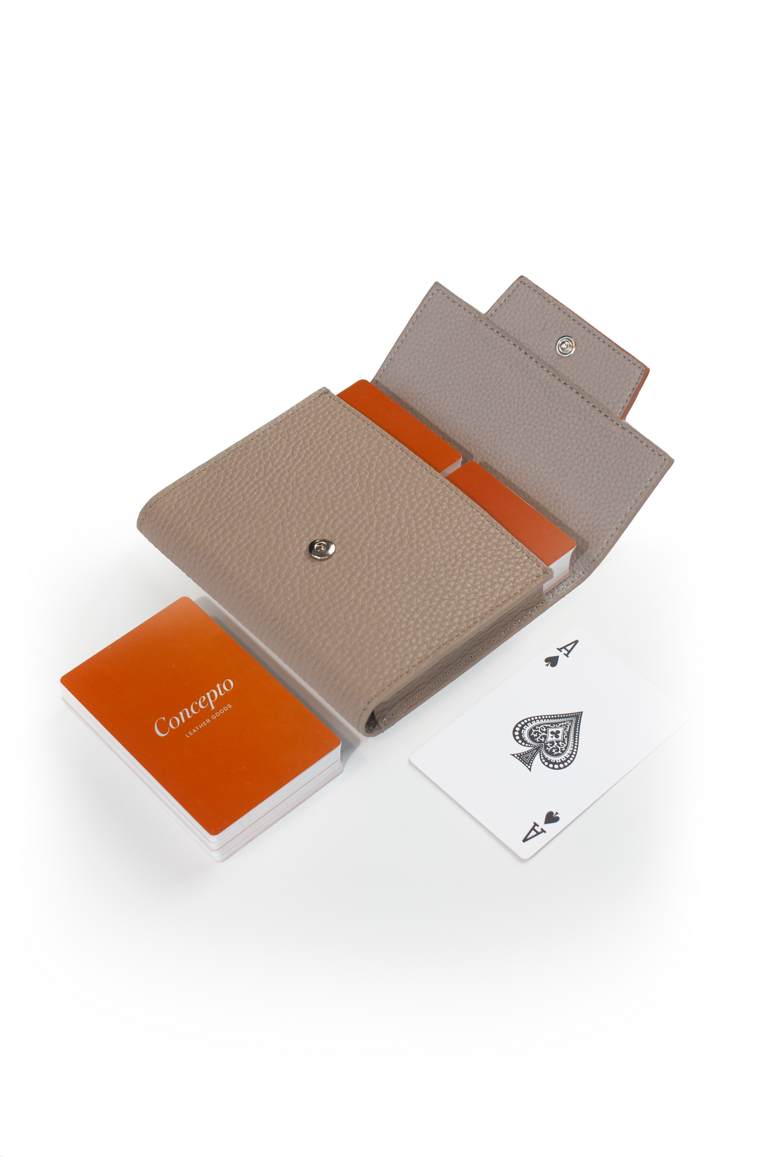 Taupe Leather Playing Cards Pouch