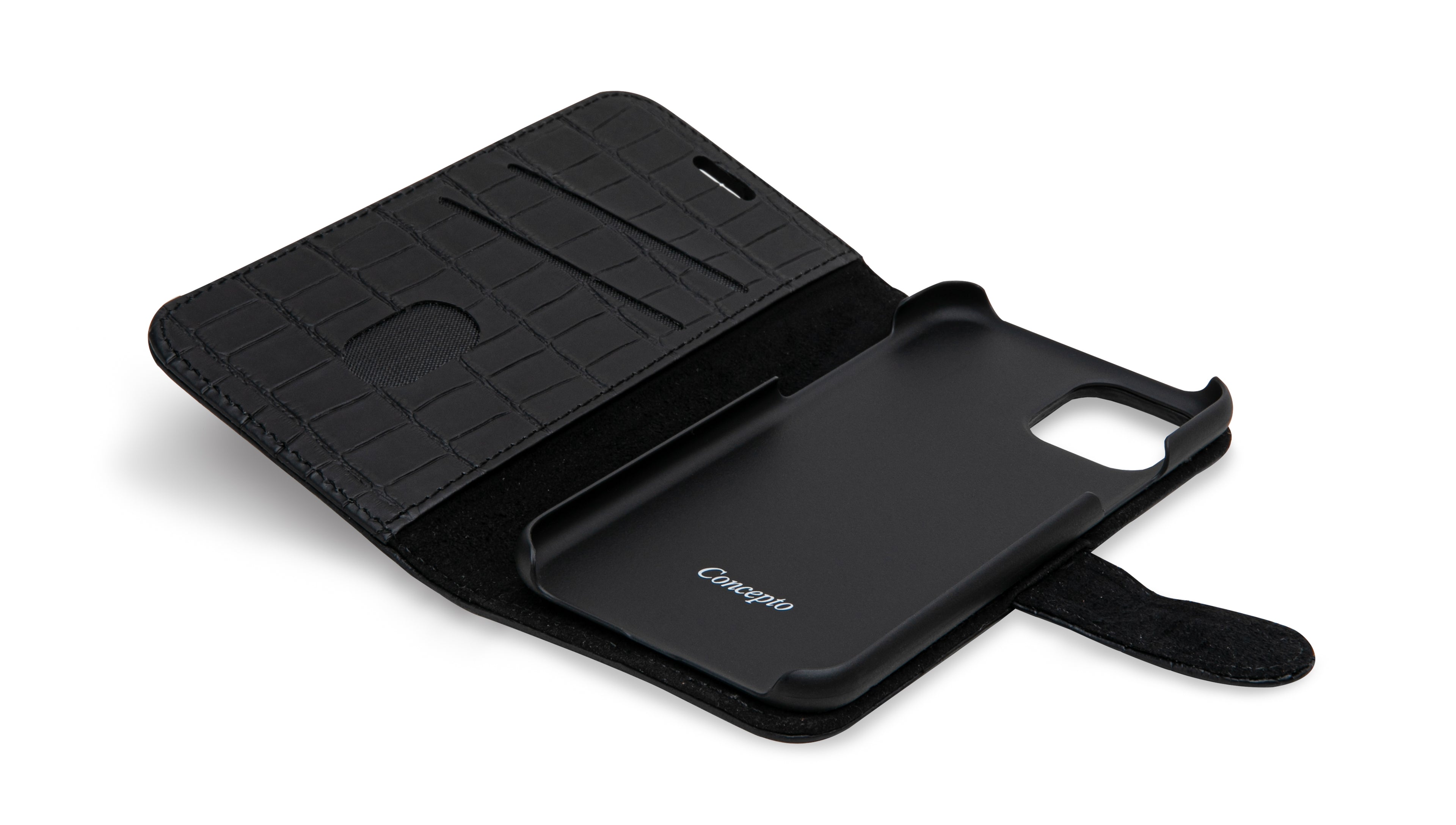 Matte Black Embossed Flip Crocodile Case