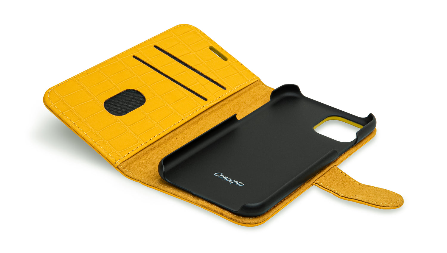 Matte Yellow Embossed Flip Crocodile Case