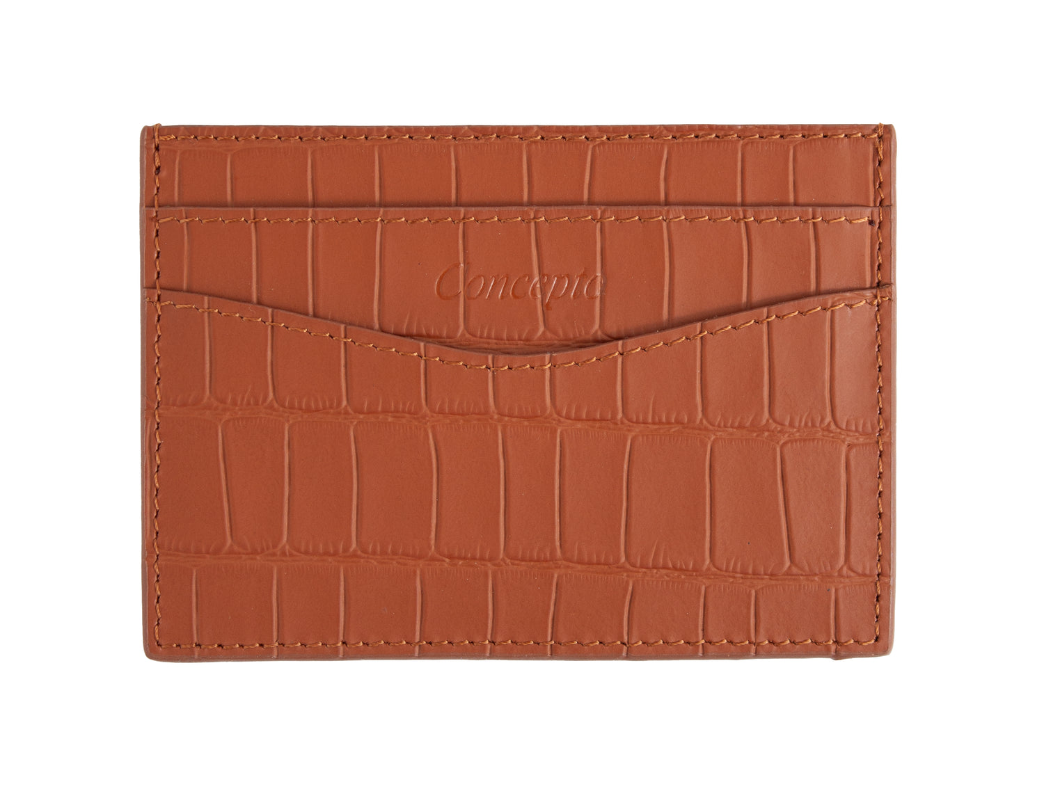 Embossed Camel Brown Crocodile Cardholder