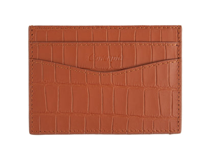 Embossed Camel Brown Crocodile Cardholder